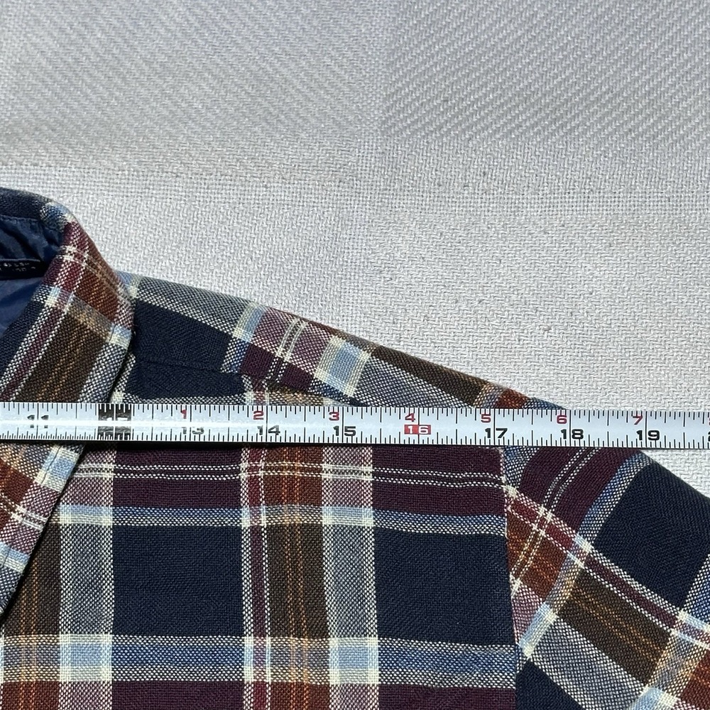 Vintage 70s 80s Sears Flannel Shirt Mens Medium Navy Plaid Acrylic‎ Dual Pocket - Picture 11 of 13